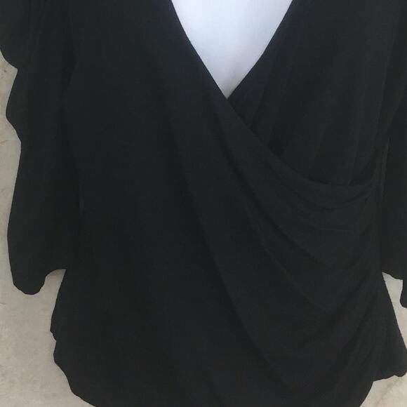 Kenneth Cole Black Faux-Wrap Top with Ruched Sleeves and Front Women's Size S - Picture 8 of 16